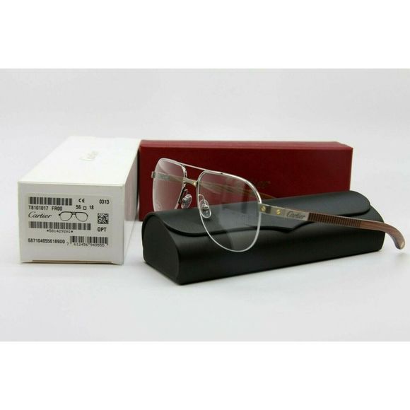 Cartier Eyeglass Rare T8101017 Pilot Tit Silv Wood